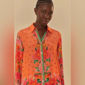 FARM RIO Orange Fruit Garden Button Up Long Sleeve Shirt (NWT)
